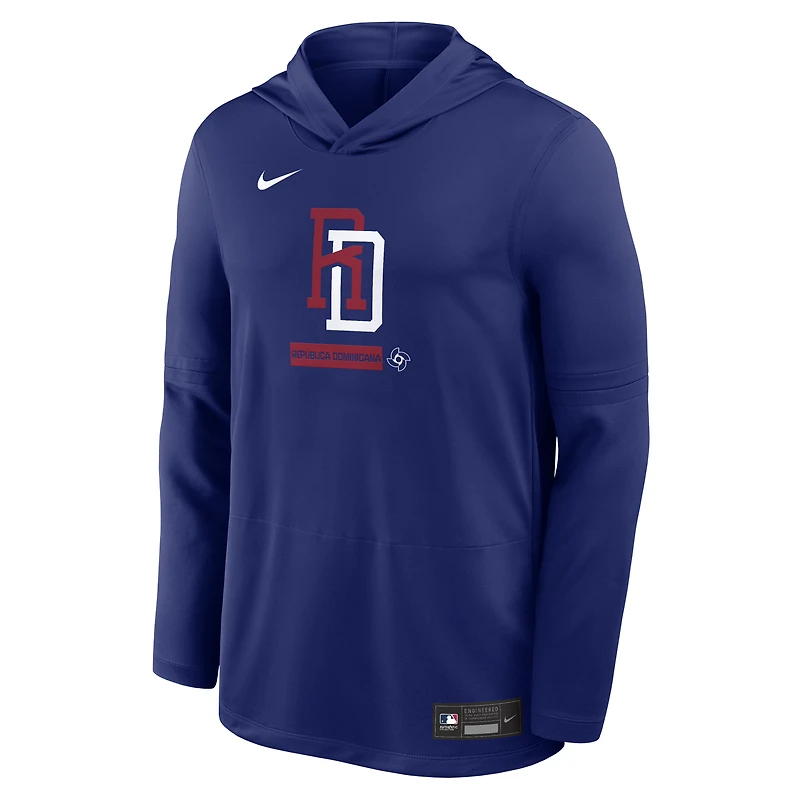 Men's Nike Royal Dominican Republic Baseball 2026 World Classic Authentic Collection Dri-FIT Long Sleeve Hooded T-Shirt