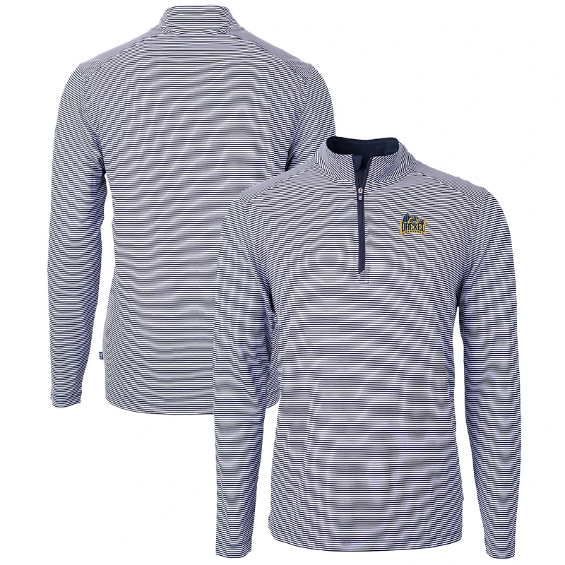 Men's Cutter & Buck  Navy/White Drexel Dragons Big Tall Virtue Eco Pique Micro Stripe Recycled Quarter-Zip Pullover Top