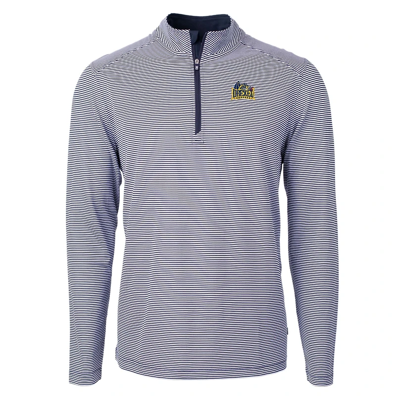 Men's Cutter & Buck  Navy/White Drexel Dragons Big Tall Virtue Eco Pique Micro Stripe Recycled Quarter-Zip Pullover Top