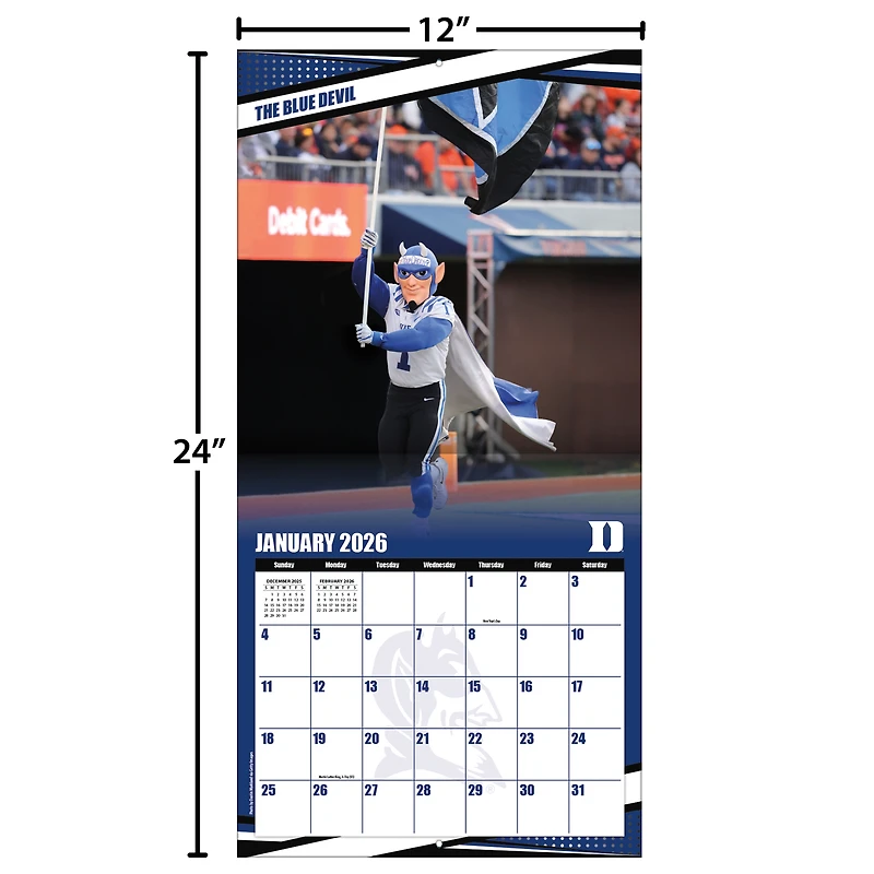 Calendrier mural 2026 des Blue Devils de Duke (12 po x 12 po)