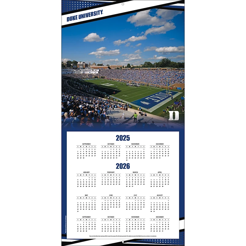 Calendrier mural 2026 des Blue Devils de Duke (12 po x 12 po)
