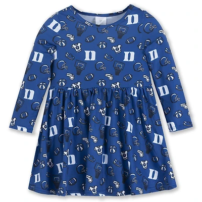 Girls Toddler ZooZatz Royal Duke Blue Devils All-Over Print Football Dress