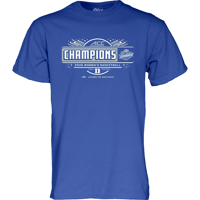 T-shirt bleu 84 Royal Duke Blue Devils pour homme, champion du tournoi de basket-ball féminin ACC 2025, vestiaire