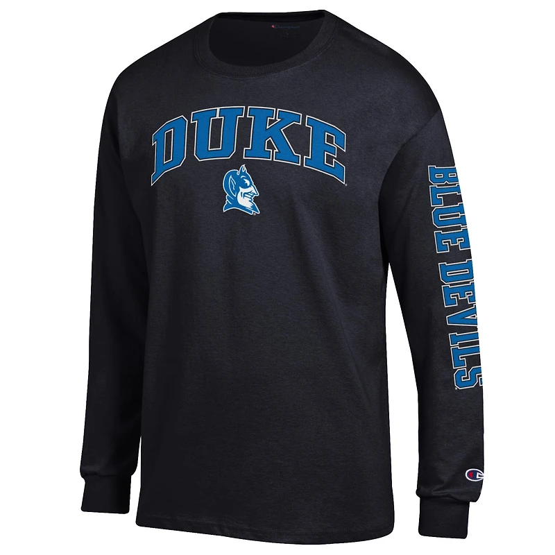 T-shirt à manches longues pour homme Champion Black Duke Blue Devils avec logo Arch Over 2-Hit