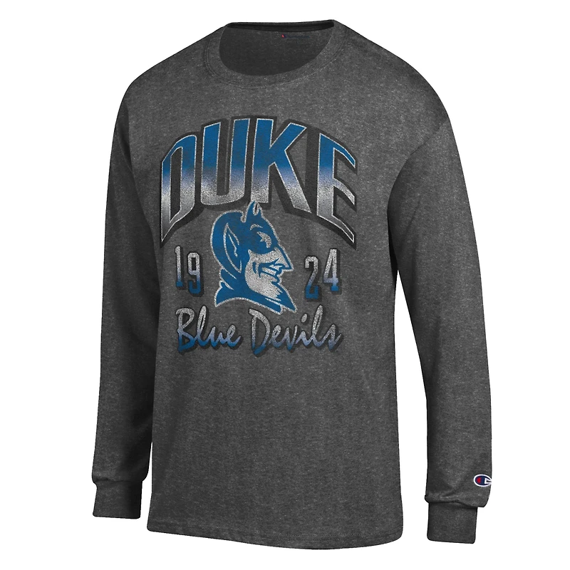 Men's Champion  Heather Charcoal Duke Blue Devils Bold Long-Sleeve T-Shirt