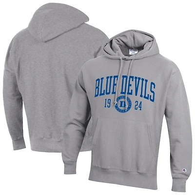Men's Champion Heather Gray Duke Blue Devils Established Reverse Weave Hoodie
