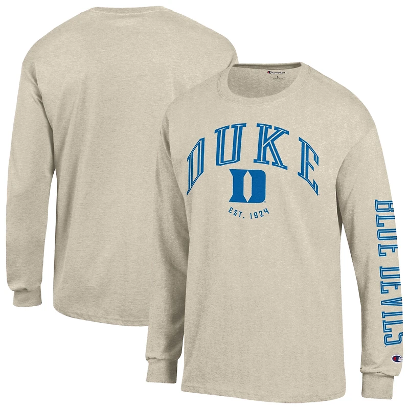 T-shirt à manches longues Champion Heather Oatmeal Duke Blue Devils Neutral Arch pour homme