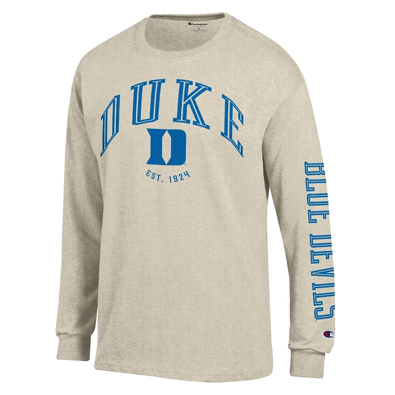 Men's Champion  Heather Oatmeal Duke Blue Devils Neutral Arch Long-Sleeve T-Shirt