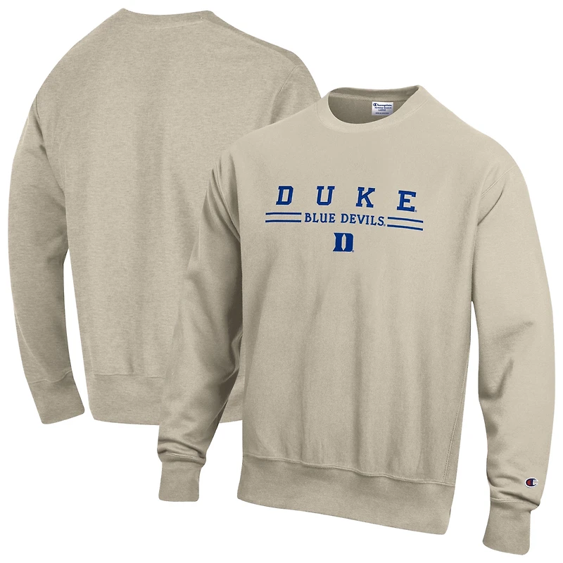 Men's Champion Oatmeal Duke Blue Devils Reverse Weave Crewneck Sweatshirt