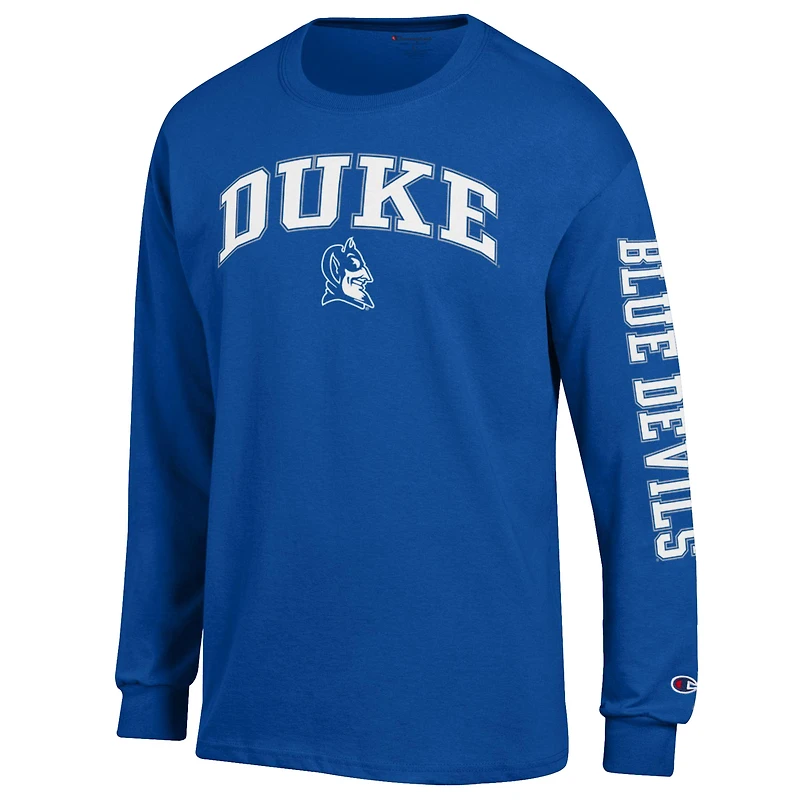T-shirt à manches longues pour homme Champion Royal Duke Blue Devils avec logo Arch Over 2-Hit