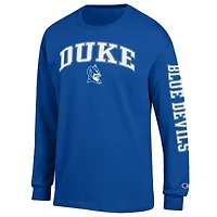 T-shirt à manches longues pour homme Champion Royal Duke Blue Devils avec logo Arch Over 2-Hit