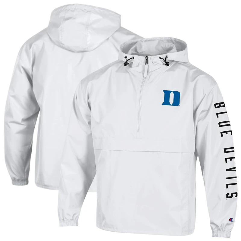 Men's Champion  White Duke Blue Devils Cloud Packable Half-Zip Hooded Jacket
