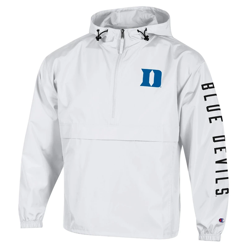 Men's Champion  White Duke Blue Devils Cloud Packable Half-Zip Hooded Jacket