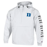 Men's Champion  White Duke Blue Devils Cloud Packable Half-Zip Hooded Jacket