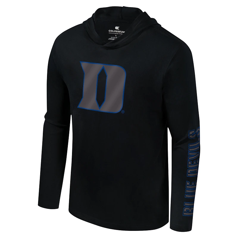 Men's Colosseum Black Duke Blue Devils Color Pop Active Blend 2-Hit Long Sleeve Hooded T-Shirt
