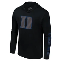 Men's Colosseum Black Duke Blue Devils Color Pop Active Blend 2-Hit Long Sleeve Hooded T-Shirt
