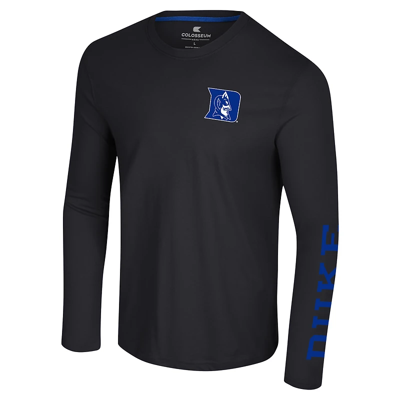 T-shirt à manches longues Colosseum Black Duke Blue Devils Logo Lockup 3-Hit Active Blend pour hommes