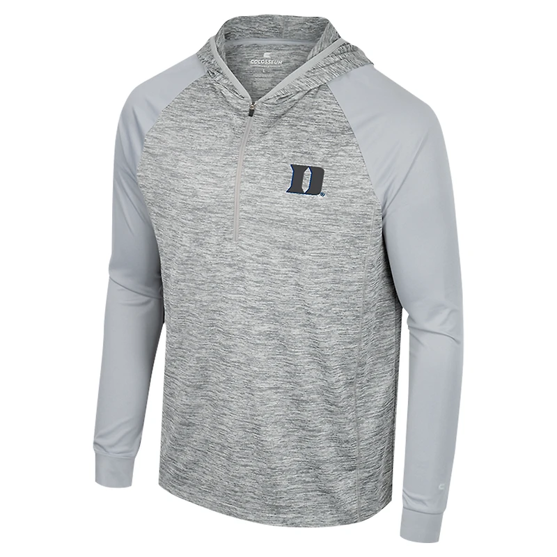 Men's Colosseum Gray Duke Blue Devils Cybernetic Raglan Quarter-Zip Hooded Top
