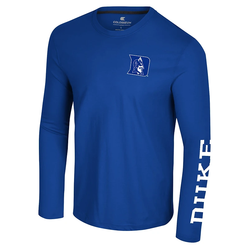 T-shirt à manches longues Colosseum Royal Duke Blue Devils Logo Lockup 3-Hit Active Blend pour hommes