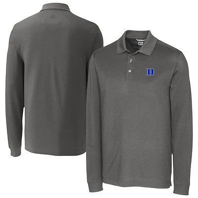 Polo à manches longues Advantage Eco Tri-Blend pour homme, gris, Cutter & Buck, Duke Blue Devils