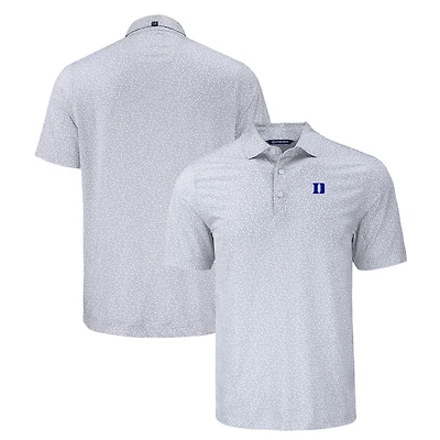 Men's Cutter & Buck Gray Duke Blue Devils Pike Eco Flora Print Recycled Polo