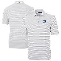 Polo recyclé DryTec à rayures écologiques et piqué pour homme, gris, Duke Blue Devils, Cutter & Buck