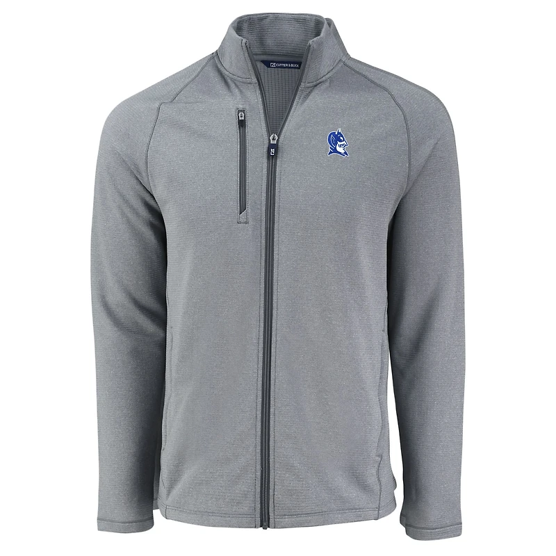 Men's Cutter & Buck  Heather Gray Duke Blue Devils Peshastin Eco Fleece Recycled Full-Zip Jacket
