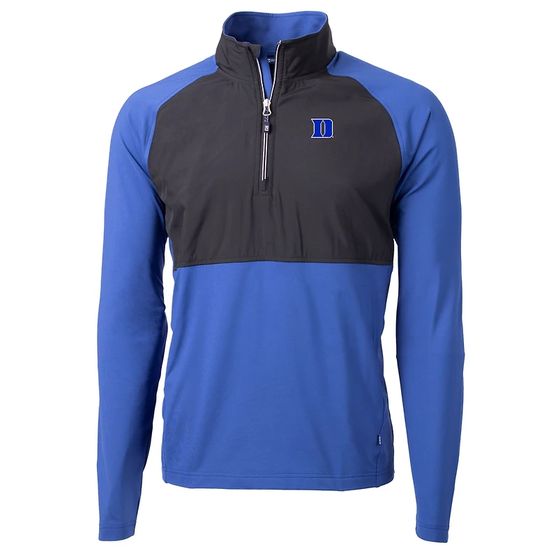 Veste à col zippé pour homme Cutter & Buck Duke Blue Devils Adapt Eco Knit Hybrid Recycled Raglan DryTec, coloris Royal/Black