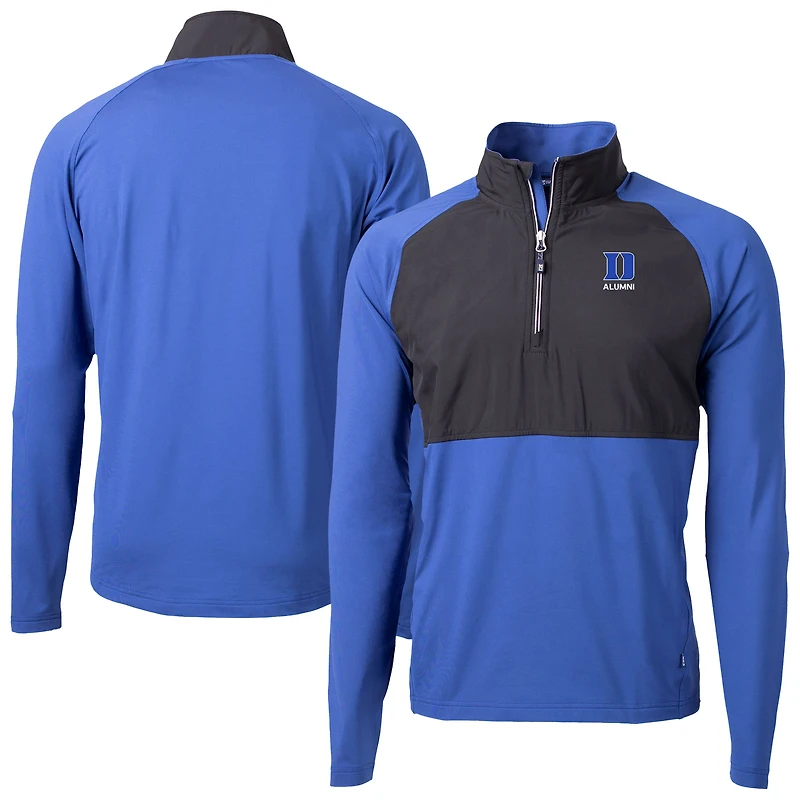 Veste hybride recyclée DryTec 1/4 zippée pour homme, Cutter & Buck Royal/Black Duke Blue Devils Adapt Eco Knit