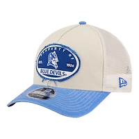 Men's New Era  Stone/Royal Duke Blue Devils Frayed Patch 9FORTY M-Crown A-Frame Trucker Adjustable Hat