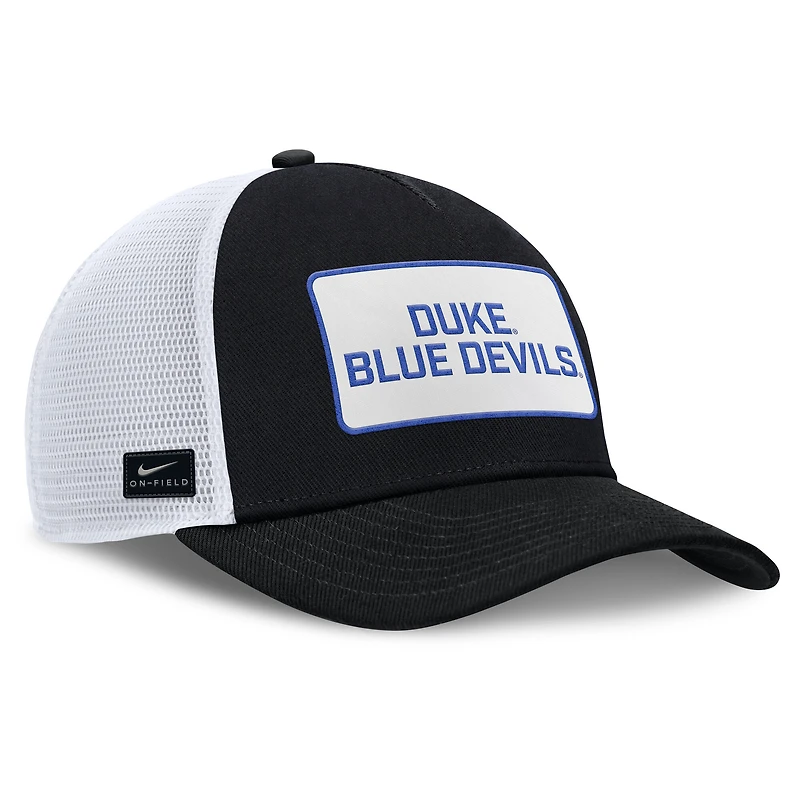 Men's Nike Black/White Duke Blue Devils 2025 On-Field Rise Patch Trucker Adjustable Hat