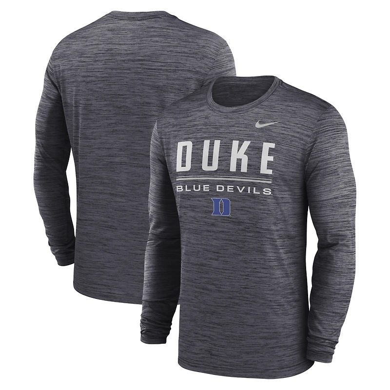 T-shirt à manches longues Nike Duke Blue Devils Sideline Velocity Dri-FIT noir pour homme