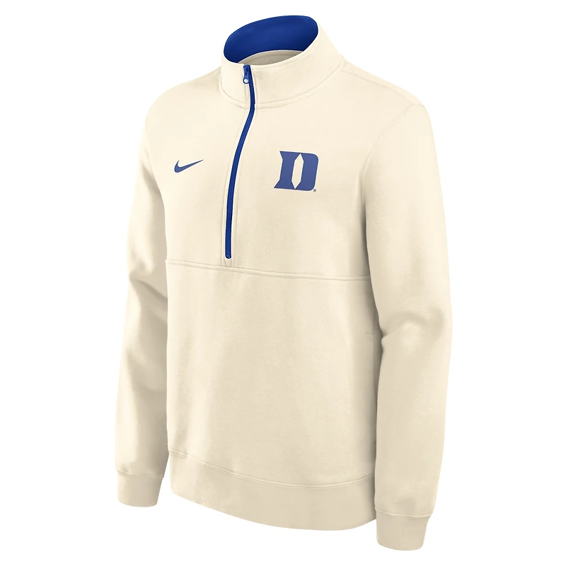 Men's Nike Cream Duke Blue Devils Primetime Club Fleece Half-Zip Pullover