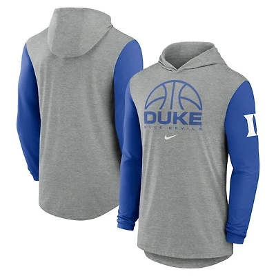 T-shirt à capuche manches longues Nike gris/bleu royal Duke Blue Devils Basketball Color-Block Tri-Blend Dri-FIT pour homme