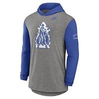 T-shirt à capuche manches longues Nike pour homme, gris chiné/bleu royal, Duke Blue Devils Campus Legacy Tri-Blend