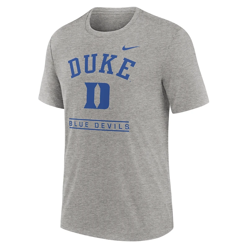 Men's Nike Heather Gray Duke Blue Devils Arch Over Logo Tri-Blend T-Shirt