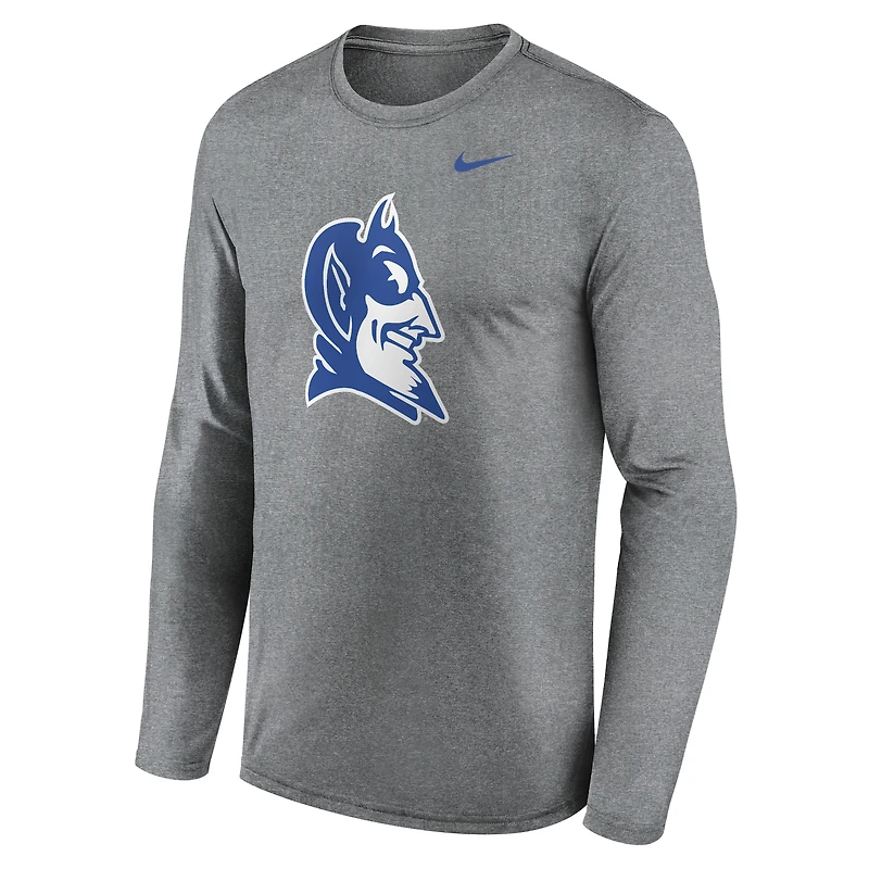 T-shirt Nike à manches longues pour homme, gris chiné, Duke Blue Devils Primetime Alternate Logo Legend Performance