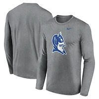 T-shirt Nike à manches longues pour homme, gris chiné, Duke Blue Devils Primetime Alternate Logo Legend Performance