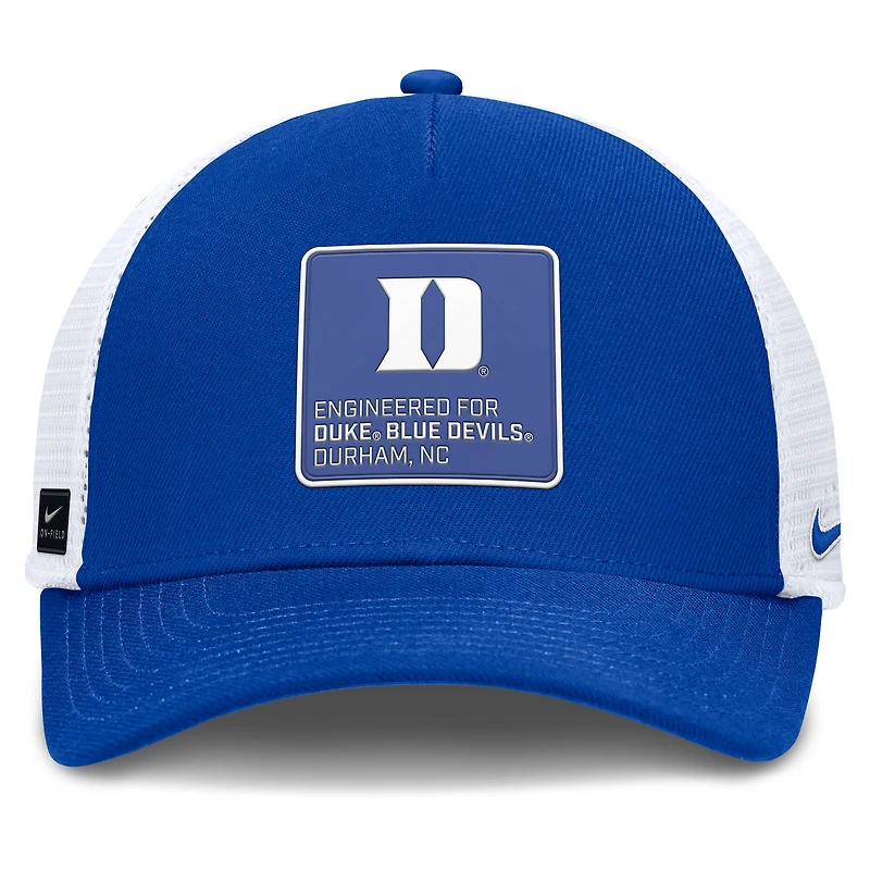 Casquette ajustable Nike Royal/White Duke Blue Devils 2025 On-Field Rise Engineered Trucker pour homme