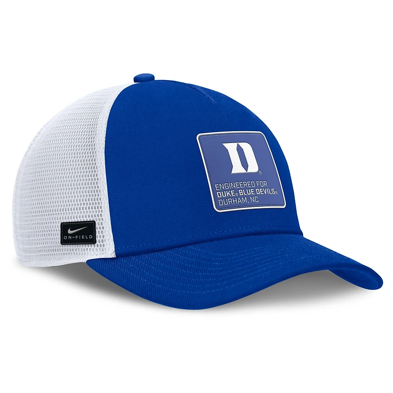 Casquette ajustable Nike Royal/White Duke Blue Devils 2025 On-Field Rise Engineered Trucker pour homme