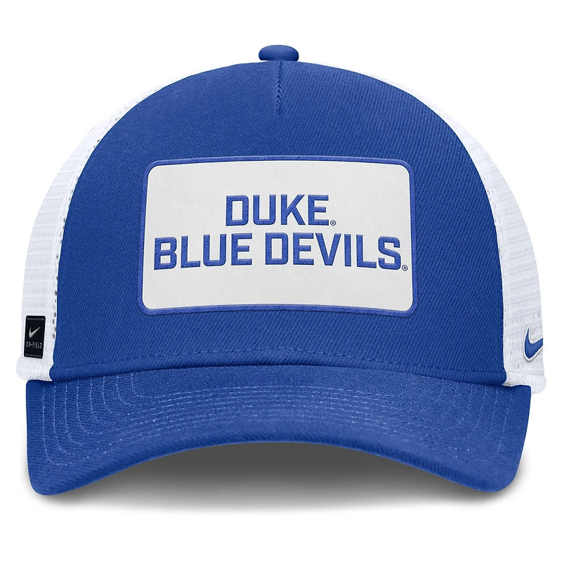 Men's Nike Royal/White Duke Blue Devils 2025 On-Field Rise Patch Trucker Adjustable Hat