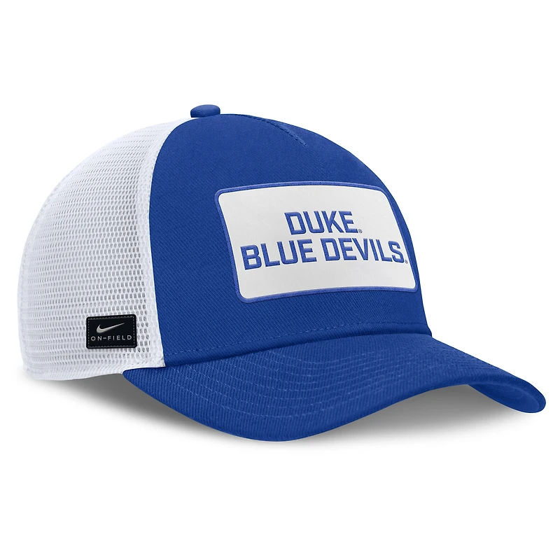 Men's Nike Royal/White Duke Blue Devils 2025 On-Field Rise Patch Trucker Adjustable Hat
