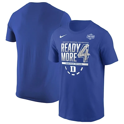 T-shirt Nike Royal Duke Blue Devils pour homme, champion régional du tournoi de basketball masculin NCAA 2025 March Madness Final Four, vestiaire