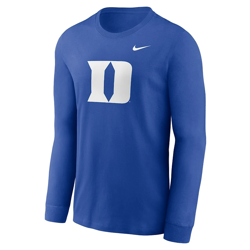T-shirt à manches longues Nike Royal Duke Blue Devils pour homme avec logo principal
