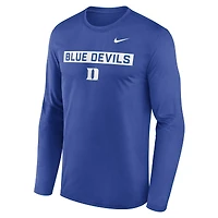 T-shirt à manches longues Nike Royal Duke Blue Devils Primetime Campus 2-Hit Legend Dri-FIT pour homme