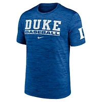 T-shirt Nike Royal Duke Blue Devils Velocity Baseball Wordmark Stack Performance pour homme