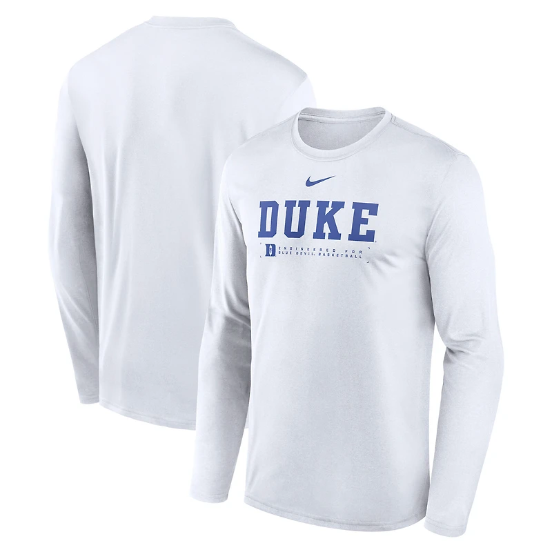 Men's Nike White Duke Blue Devils 2025 Courtside Basketball Shootaround Legend Dri-FIT Long Sleeve T-Shirt