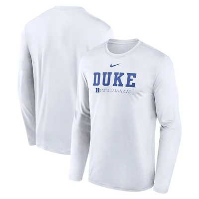 T-shirt à manches longues Nike Dri-FIT pour homme, blanc, Duke Blue Devils 2025 Courtside Basketball Shootaround Legend