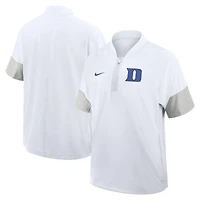 Men's Nike White Duke Blue Devils 2025 Sideline Short Sleeve Quarter-Zip Dri-FIT Coach Jacket