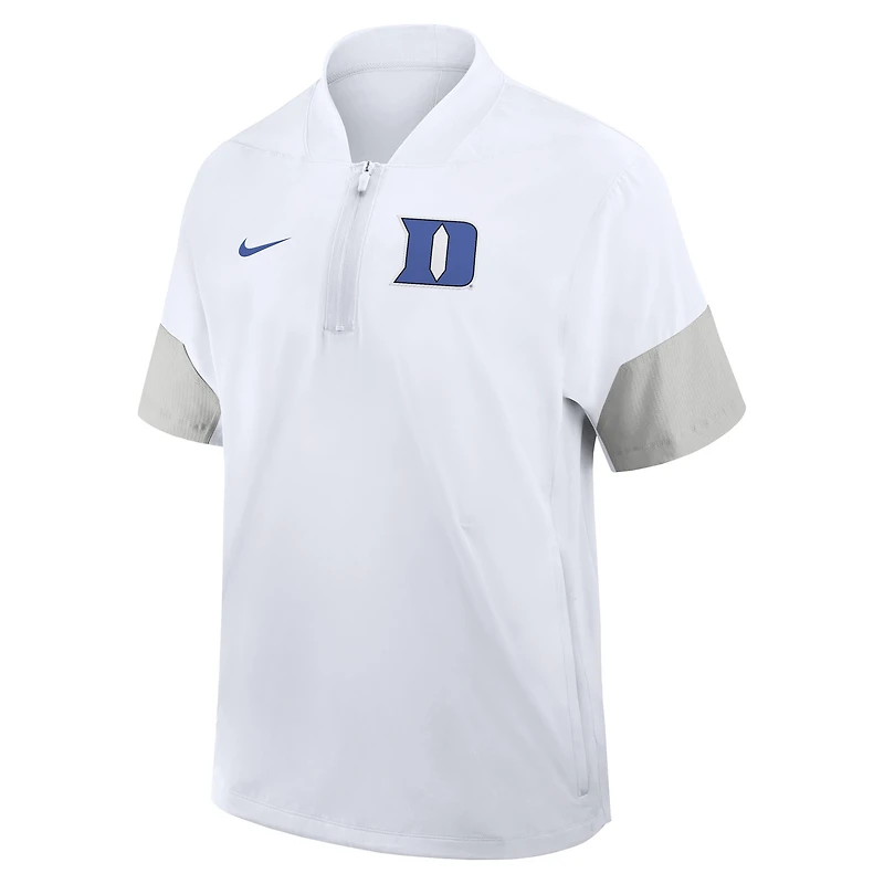 Men's Nike White Duke Blue Devils 2025 Sideline Short Sleeve Quarter-Zip Dri-FIT Coach Jacket